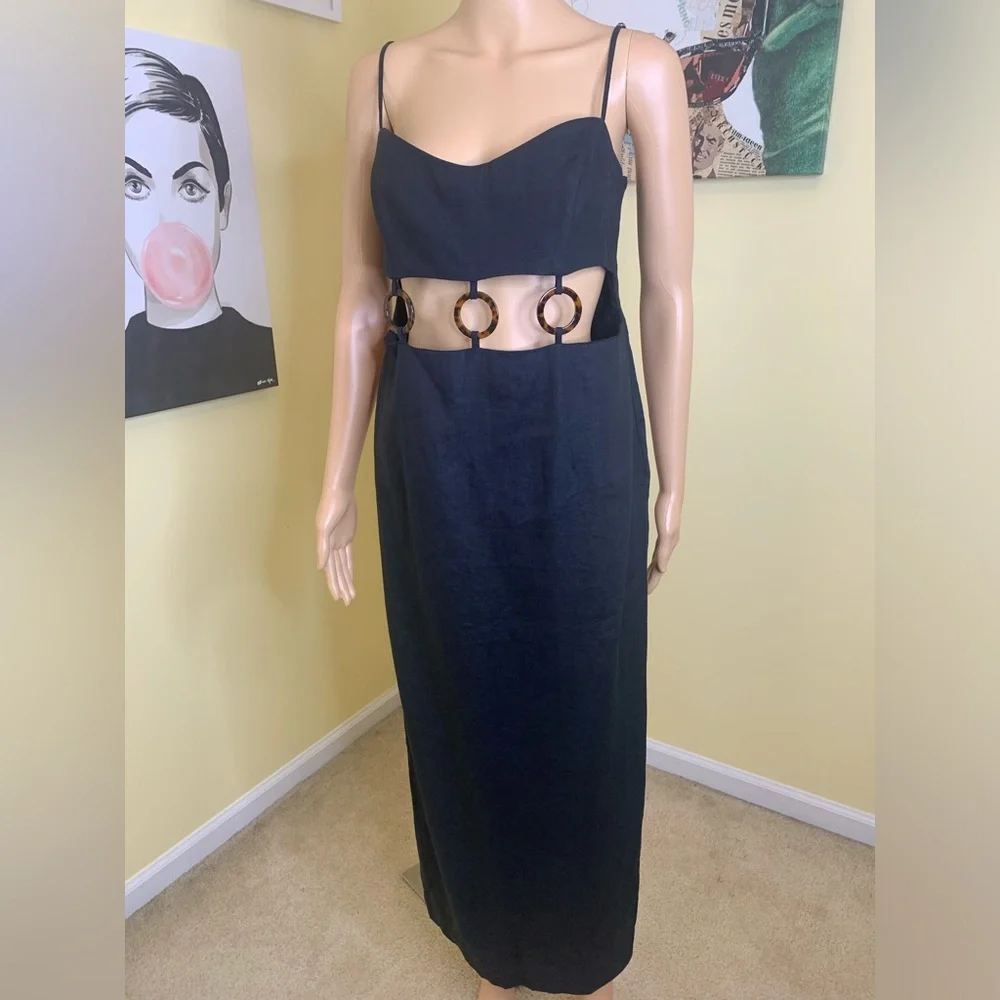 💫HP‼️💫 NWT Revolve RUMER 100% Linen “Bridget” Ring Maxi in Black, Size Large - Picture 14 of 17